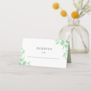 Watercolor Eucalyptus leaves. Wedding Reserved Place Card