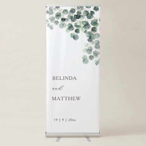 Watercolor Eucalyptus Leaves Wedding Retractable Banner