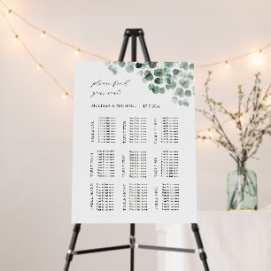 Watercolor Eucalyptus Leaves Wedding Seating Chart Foam Board