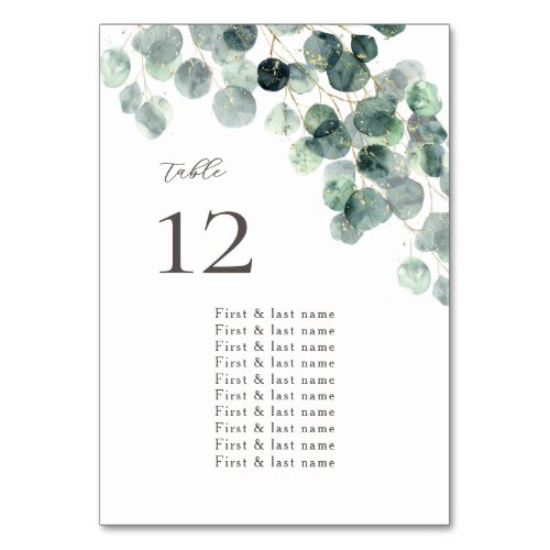 Watercolor Eucalyptus Leaves Wedding Table Number