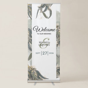 Watercolor Eucalyptus Leaves Wedding Welcome Retractable Banner