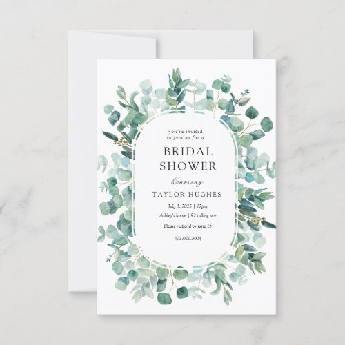 Watercolor Eucalyptus Leaves Wreath Bridal Shower  Invitation