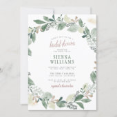 Watercolor Eucalyptus Leaves Wreath Bridal Shower Invitation (Front)