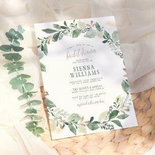 Watercolor Eucalyptus Leaves Wreath Bridal Shower Invitation