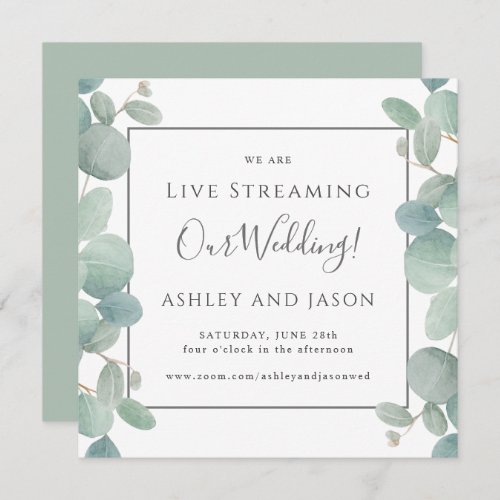 Watercolor Eucalyptus Live Streaming Wedding Invitation