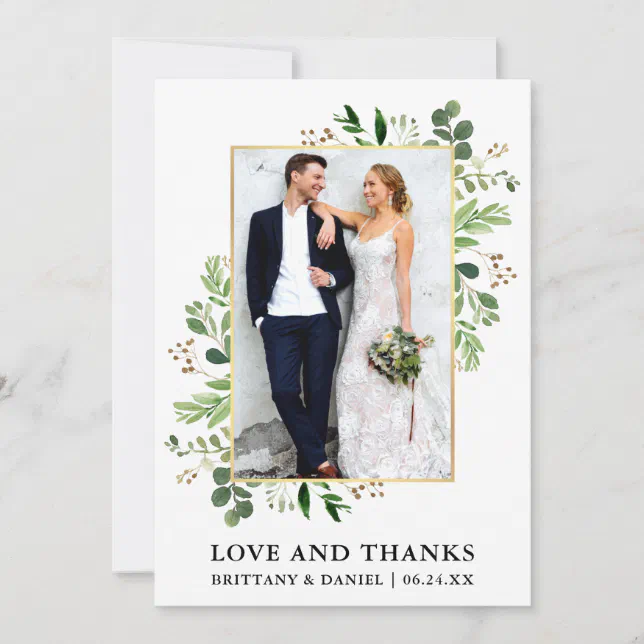 Watercolor Eucalyptus Love and Thanks Wedding Thank You Card | Zazzle