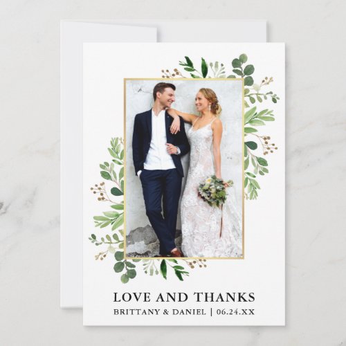 Watercolor Eucalyptus Love and Thanks Wedding Thank You Card