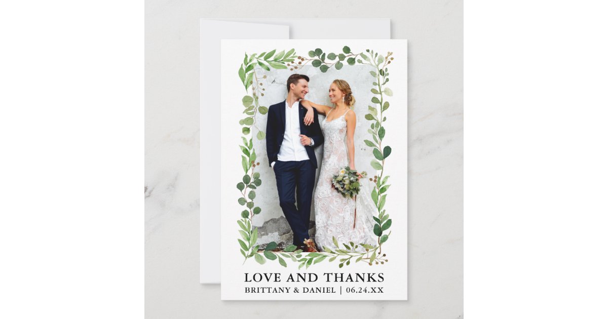 Watercolor Eucalyptus Love and Thanks Wedding Thank You Card | Zazzle
