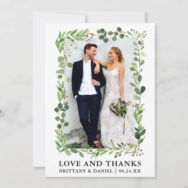 Watercolor Eucalyptus Love and Thanks Wedding Thank You Card | Zazzle