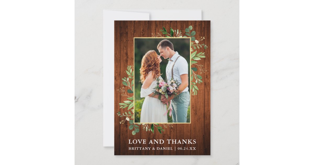 Watercolor Eucalyptus Love and Thanks Wood Wedding Thank You Card | Zazzle