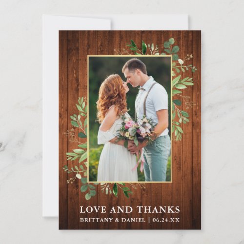 Watercolor Eucalyptus Love and Thanks Wood Wedding Thank You Card