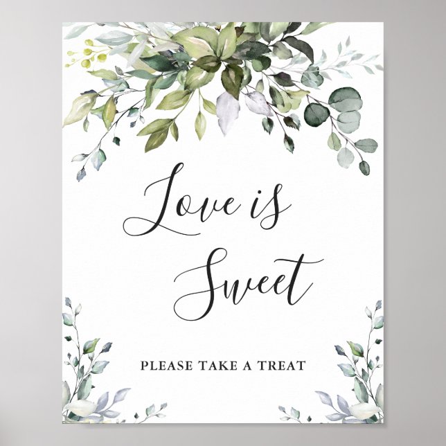 Watercolor Eucalyptus Love is Sweet Wedding Sign (Front)