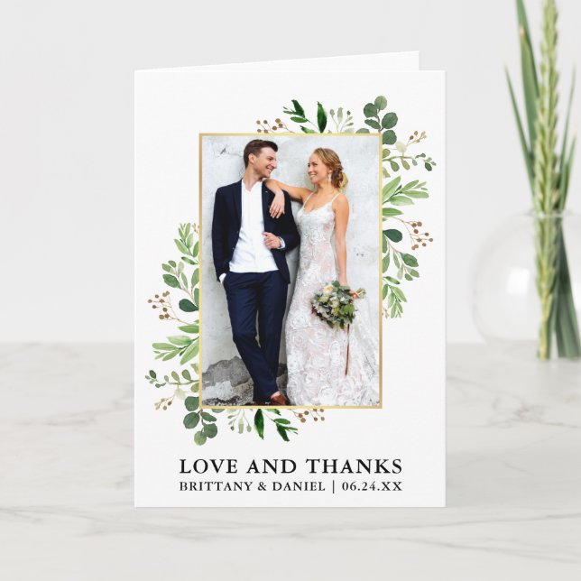 Watercolor Eucalyptus Love Thanks Folded Thank You Card (Front)