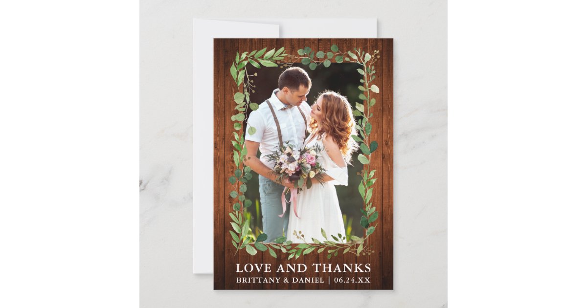 Watercolor Eucalyptus Love Thanks Wedding Wood Thank You Card | Zazzle