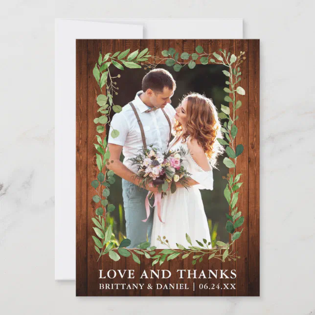 Watercolor Eucalyptus Love Thanks Wedding Wood Thank You Card | Zazzle