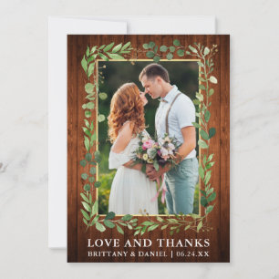Watercolor Eucalyptus Love Thanks Wood Gold Thank You Card