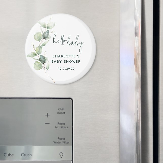 Watercolor Eucalyptus Minimal Script Baby Shower Magnet (In Situ (Fridge))