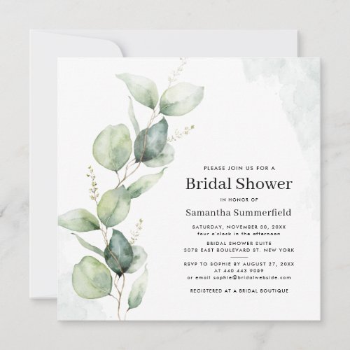 Watercolor Eucalyptus Minimalist Bridal Shower Invitation