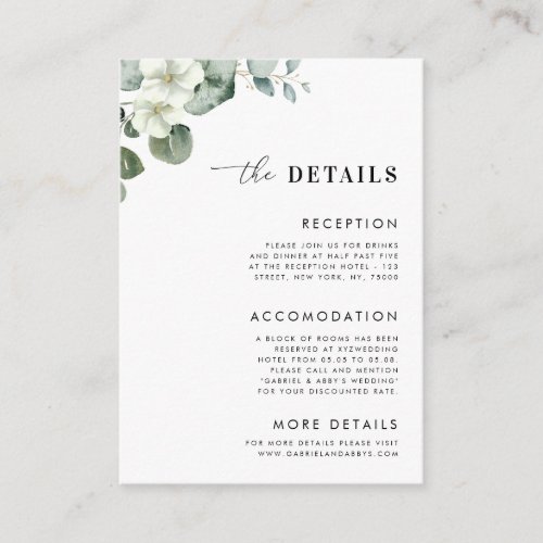 Watercolor Eucalyptus Minimalist Wedding Details Enclosure Card