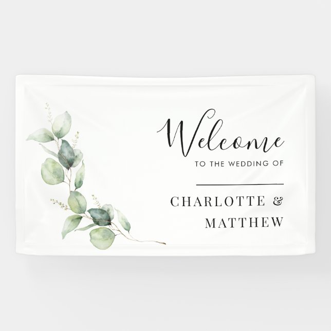 Watercolor Eucalyptus Minimalist Wedding Welcome Banner (Horizontal)