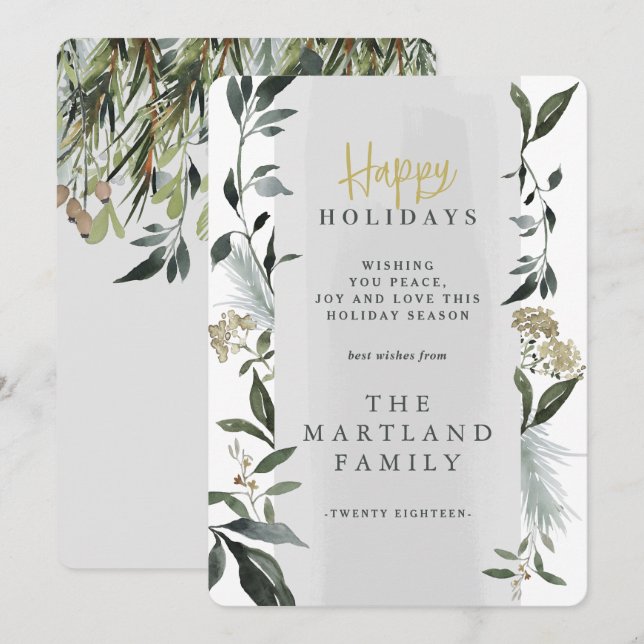 Watercolor eucalyptus modern botanical gray elegan invitation (Front/Back)