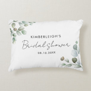 Watercolor Eucalyptus Modern Bridal Shower Accent Pillow