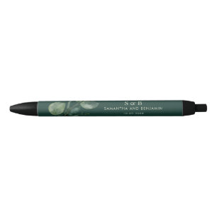 Watercolor Eucalyptus Monogram Wedding Favors Pen