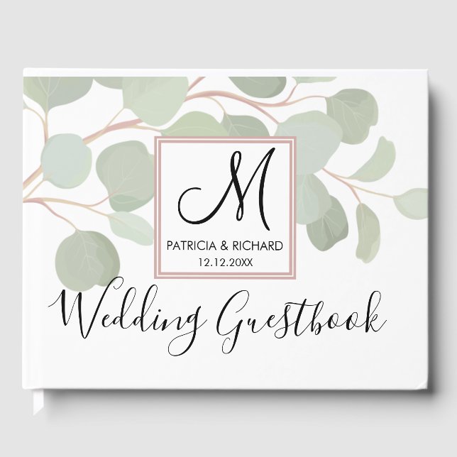 Watercolor Eucalyptus Monogrammed Wedding  Guest Book (Front)