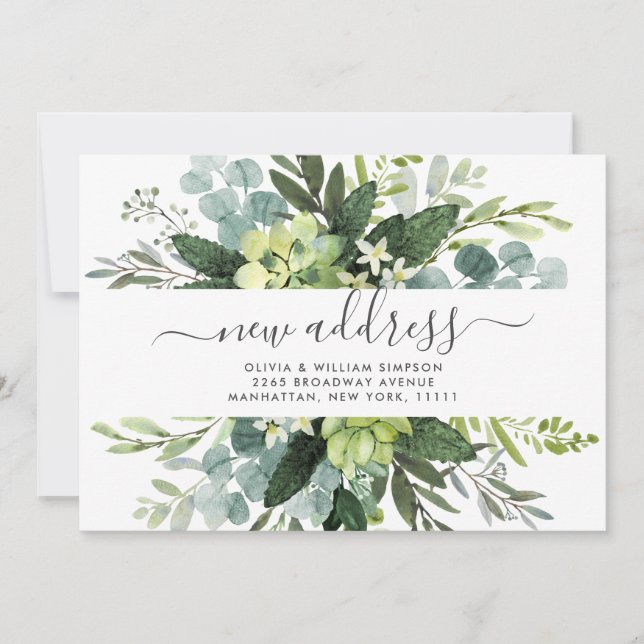 Watercolor Eucalyptus Moving Announcement Card (Front)