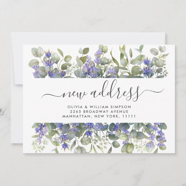 Watercolor Eucalyptus Moving Announcement Card (Front)