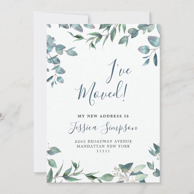 Watercolor Eucalyptus Moving Announcement Cards (Front)