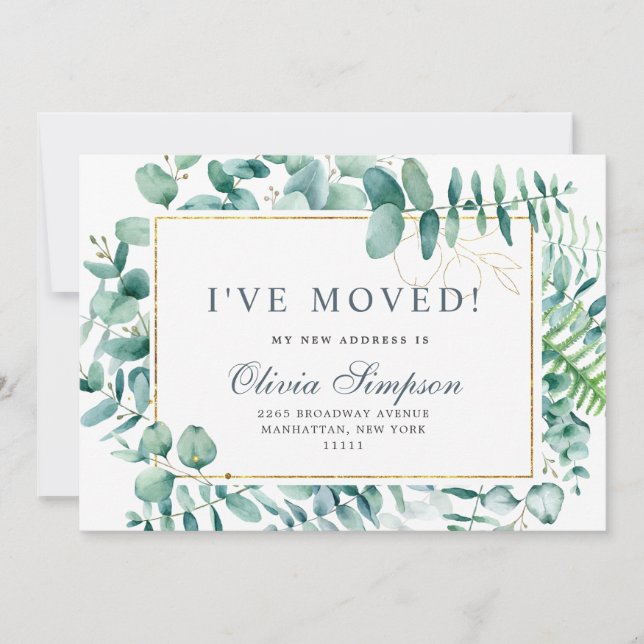 Watercolor Eucalyptus Moving Announcement Cards (Front)