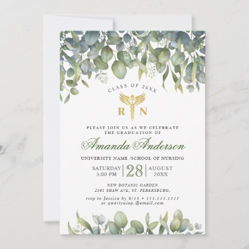 Watercolor Eucalyptus Nursing School Graduation Invitation