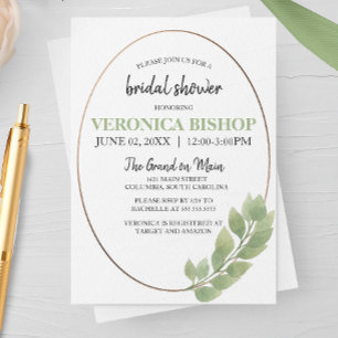 Watercolor Eucalyptus Oval Bridal Shower Invitation