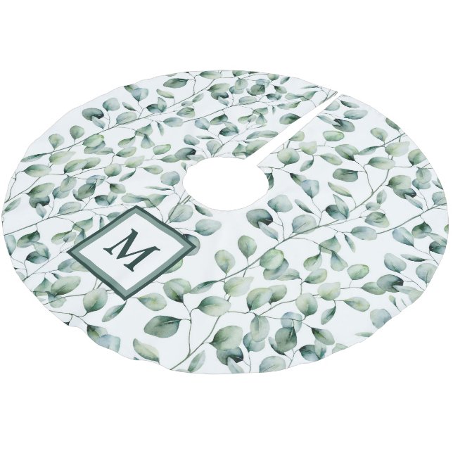 Watercolor Eucalyptus Pattern Brushed Polyester Tree Skirt (Angled)