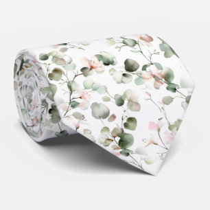 Watercolor Eucalyptus Pattern Neck Tie