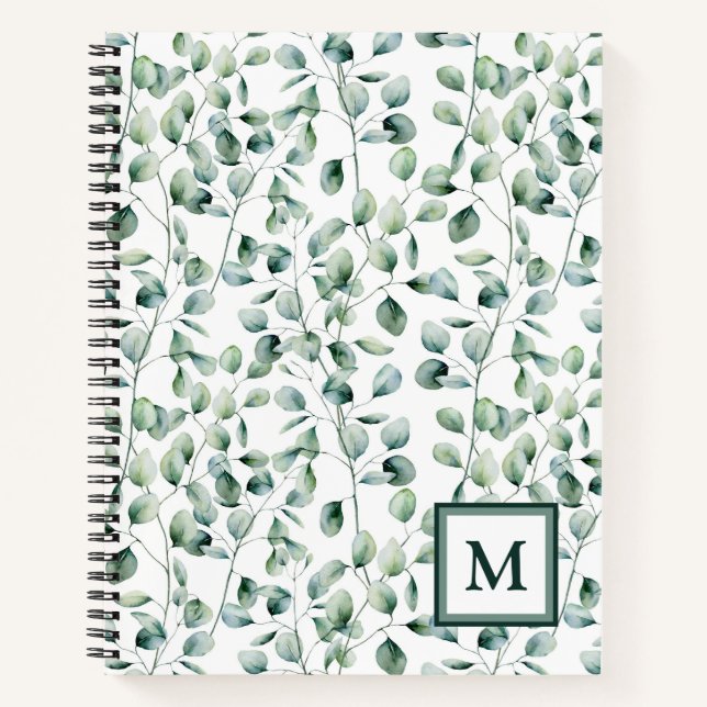Watercolor Eucalyptus Pattern Notebook (Front)