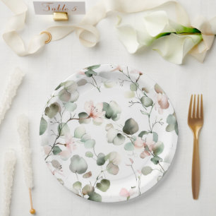 Watercolor Eucalyptus Pattern Paper Plates