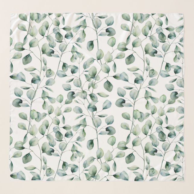 Watercolor Eucalyptus Pattern Scarf (Front)