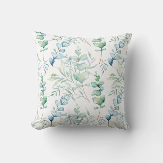 Watercolor Eucalyptus Pattern Throw Pillow (Front)