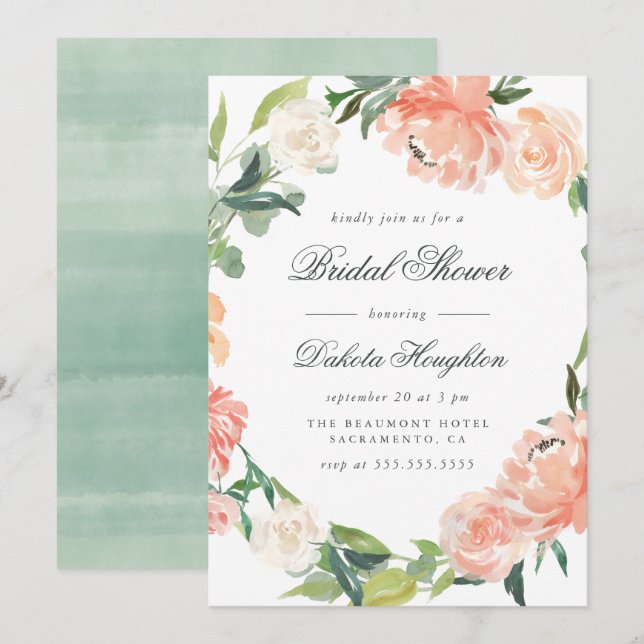 Watercolor Eucalyptus & Peonies Bridal Shower Invitation (Front/Back)