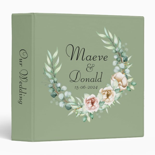 Watercolor Eucalyptus peony greenery albums 3 Ring Binder (Front/Spine)