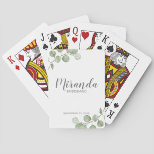 Watercolor Eucalyptus Personalized Bridesmaid Name Poker Cards
