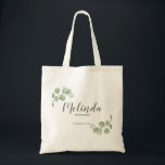 Watercolor Eucalyptus Personalized Bridesmaid Name Tote Bag<br><div class="desc">Celebrate your special day with these beautifully personalized bridesmaid gifts, featuring bridesmaid name in modern script and decorated with soft watercolor eucalyptus. Each piece includes your wedding title and date on a white background. Perfect for bridesmaids, maid of honor, flower girl, mother of the bride, or anyone in your wedding...</div>