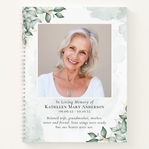 Watercolor Eucalyptus Photo Memorial Guestbook Notebook