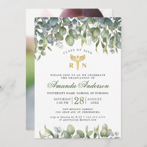 Watercolor Eucalyptus PHOTO Nursing Graduation Invitation