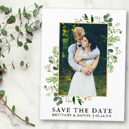 Watercolor Eucalyptus Photo Save The Date Postcard