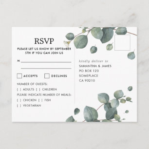 Watercolor Eucalyptus Photo Wedding RSVP Postcard