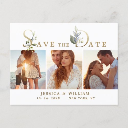 Watercolor Eucalyptus PHOTO Wedding Save the Date Announcement Postcard