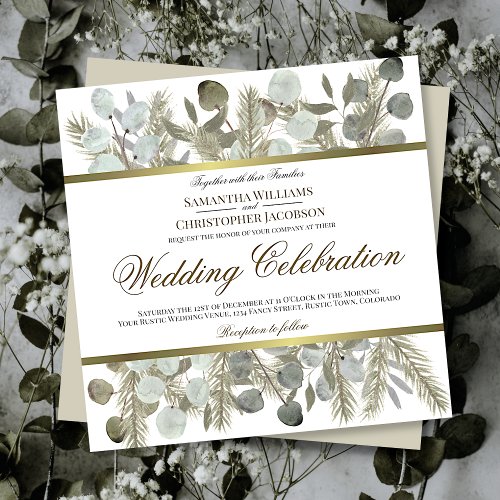 Watercolor Eucalyptus  Pine Boho Chic Wedding Invitation